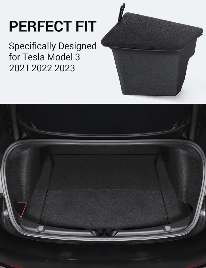 Basenor 2023 2022 2021 Tesla Model 3 Trunk Storage Bin, Trunk Organizer with Carpeted Lid, Waterproof Rear Trunk Side Storage Box for Model 3 Interior Accessories (Not Fit 2024 2025 Model 3) - Image 3